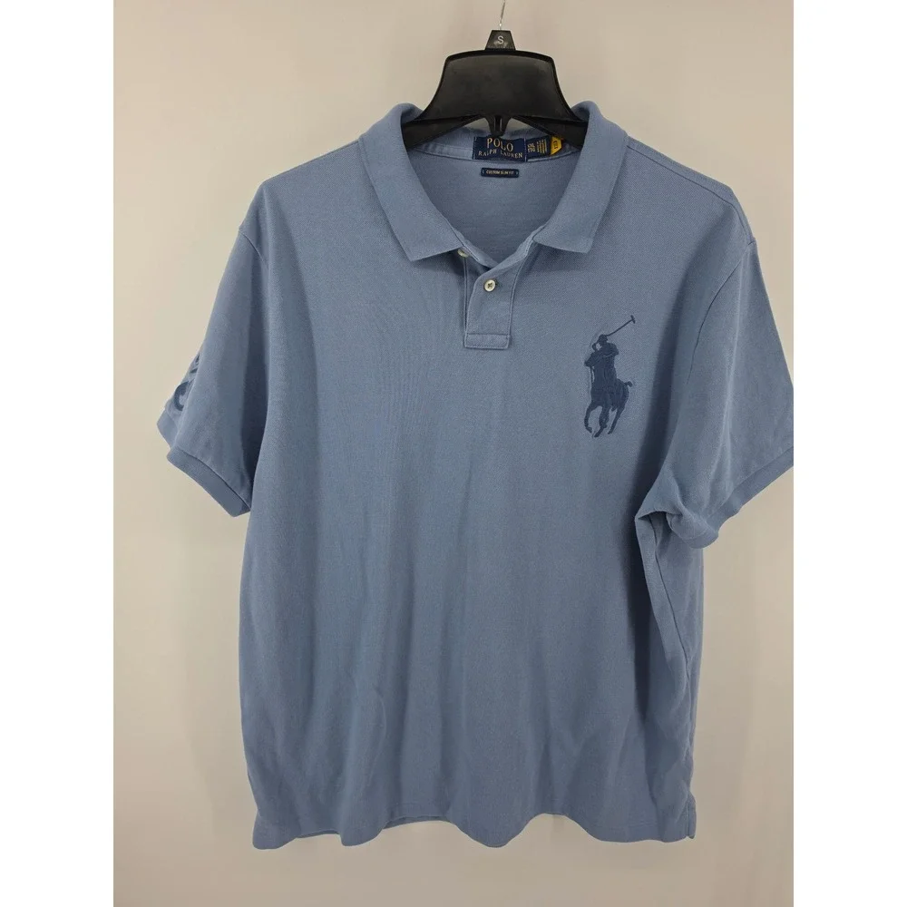 Polo Ralph Lauren Big Pony Polo Shirt Mens XXL Blue Custom Slim Fit Short Sleeve
